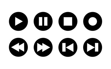 collection of multimedia player icons. play, pause, stop, back and next icons