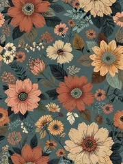 Wandcirkels aluminium Vintage Floral Pattern with Classic Cute Flower Designs © Sam