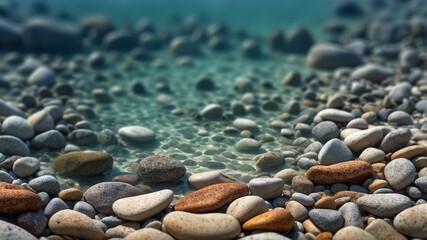 Sea from above. Clear blue water and colorful stones on seabed.