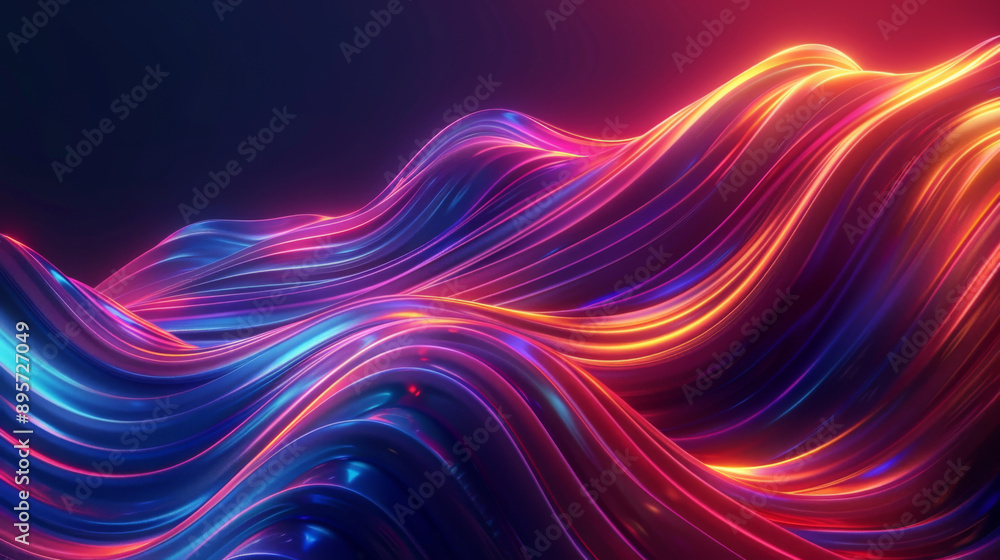 Poster vibrant, flowing light waves in abstract form, showcasing a dynamic and colorful digital art composi