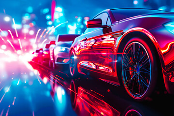 a graphic representation of a modern car. Its aerodynamic design is combined with bright colors and a shiny surface.