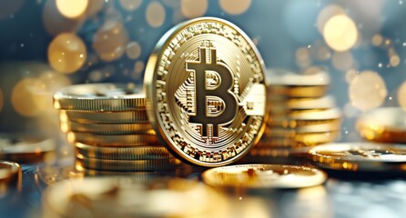 Golden Bitcoin Coin Stack