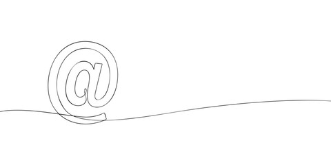 A single line drawing of the at sign. Continuous line commercial at icon. One line icon. Vector illustration.