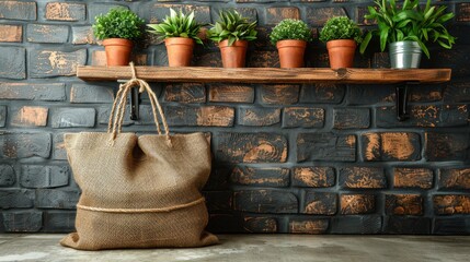 Obraz premium Eco shopping bag on gray background promoting sustainability and environmental campaigns