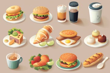 Gourmet Breakfast and Beverage Selection for Cafes and Coffeehouses Featuring Sandwiches, Pastries, and Drinks