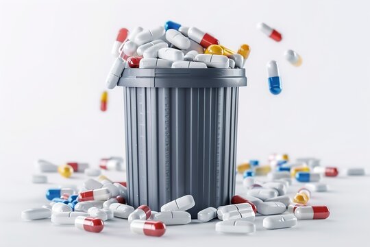 A Pills capsules and medicines thrown in the justin