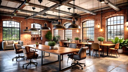 Industrial Chic: A Co-working Space with Exposed Brick and Rustic Elements