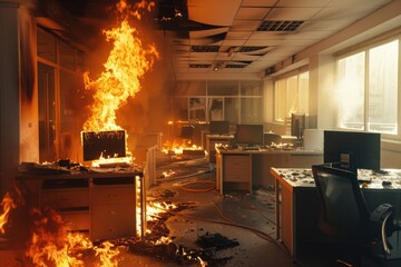 Office engulfed in flames