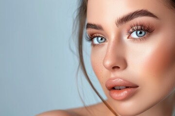 Stunning portrait of a beautiful woman with dramatic mega volume lash extensions...