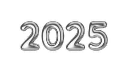 Happy New 2025 Year. Silver number made of chrome in the form of balloons. Realistic 3d render. Vector illustration