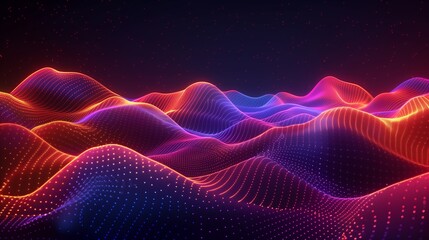 Fototapeta premium Colorful neon glowing wave background with gradient dots and lines for digital music.
