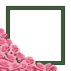 square green frame. angular flower template with space for text with pink roses
