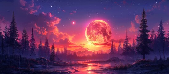 Obraz premium Magical Night Sky Over a Serene Forest