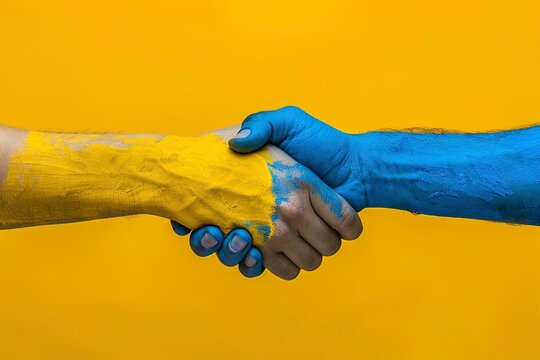 A Vertical collage picture of two arms hold handshake