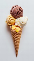 Perfect Ice Cream Cone with Berries and Mango on White Background