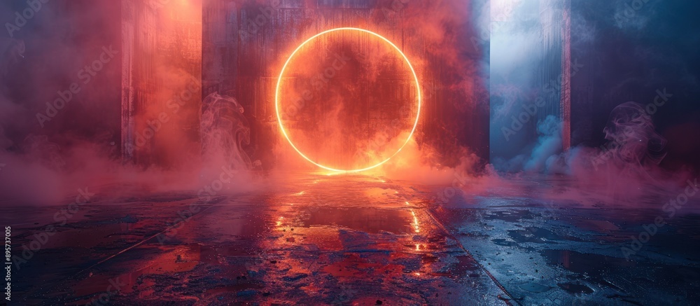 Poster Glowing Circle in a Smoky Abstract Scene