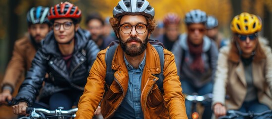 Group of Cyclists on a Fall Day