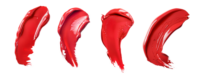 Glossy Red Lipstick Smudges on Transparent Background, Close-Up