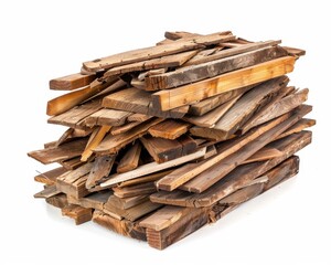 Stack of Wood. Pile of Timbering Planks in Brown Color, Materials Object Isolated on White Background