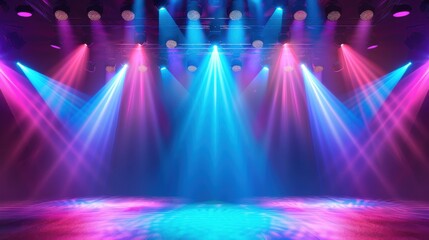 Stage With Lights. Concert Entertainment Background with Bright Lighting Devices