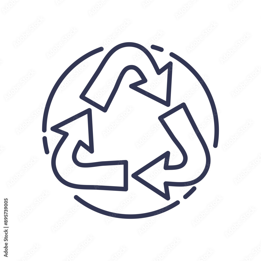 Poster a simple recycling symbol with three arrows forming a triangle in a circular outline.