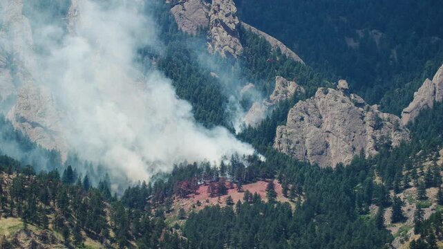 Helicopter Dumping Water on Wildfire in Boulder Colorado, Front Range of Colorado Wildfire in Summer 2024