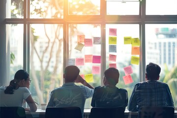Fototapeta premium Teamwork and Brainstorming Session with Sticky Notes