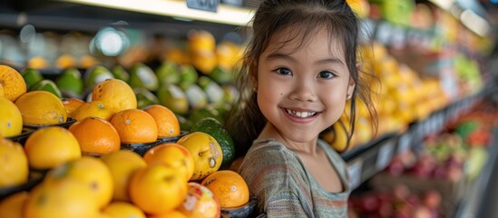 Fototapeta premium Smiling Girl in Grocery Store Aisle