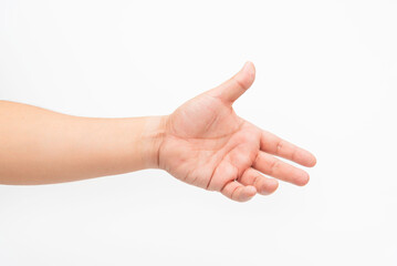 Extended Hand Gesture On White Background