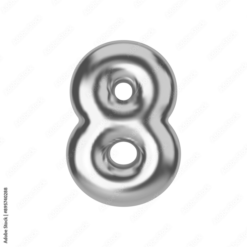 Aufkleber silver number 8. foil and latex balloon number eight in 3d style. realistic design elements isolated