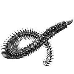 Chrome 3D element. Abstract array metal ridge, iron bones in cyber sigilism style, perspective objects. Transparent background