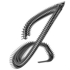 Chrome 3D element. Abstract array metal ridge, iron bones in cyber sigilism style, perspective objects. Transparent background