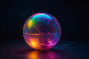 Neon graphic ball in a dark space.