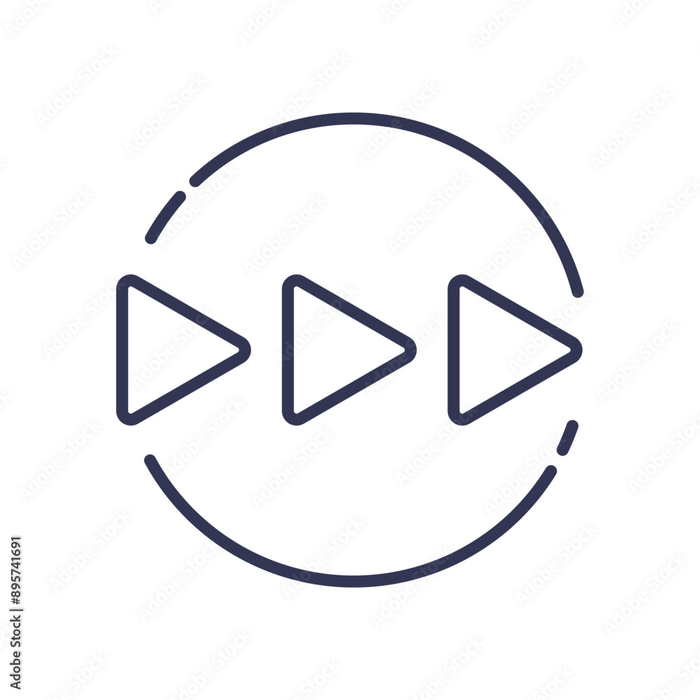 Poster three right-facing arrows inside a circular outline, symbolizing fast forward or progress.