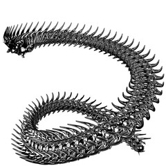 Chrome 3D element. Abstract array metal ridge, iron bones in cyber sigilism style, perspective objects. Transparent background