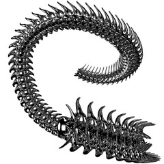 Chrome 3D element. Abstract array metal ridge, iron bones in cyber sigilism style, perspective objects. Transparent background