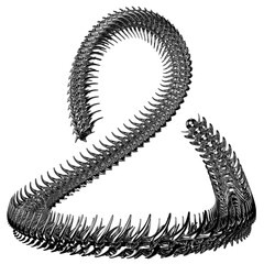 Chrome 3D element. Abstract array metal ridge, iron bones in cyber sigilism style, perspective objects. Transparent background