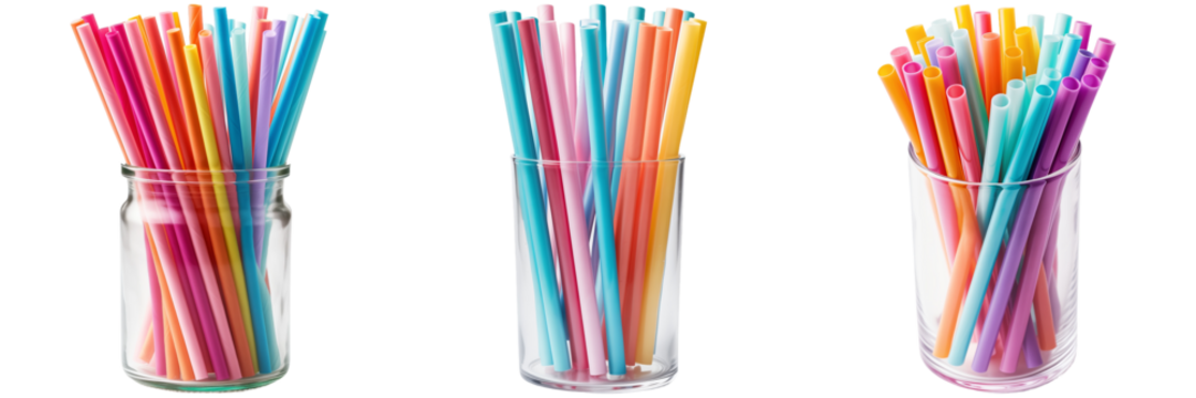 Set of Colorful Drinking Straws Isolated on Transparent Background png