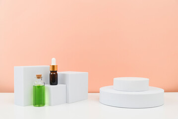 Natural Green Skincare Products With Herbal Leaves in Laboratory