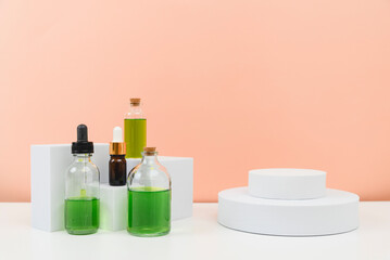 Natural Green Skincare Products With Herbal Leaves in Laboratory