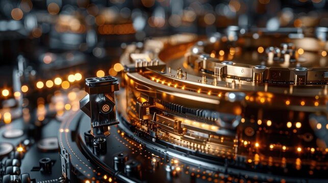 Quantum computer with gold components, black liquid cooling,