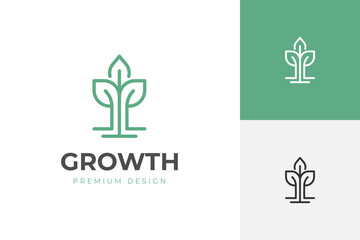 growing plant logo icon design with line leaf graphic element symbol for agriculture, farm, plant grow vector logo template