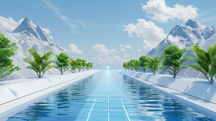 Continuous oil river, futuristic landscape, elegant technology, fluid simulation