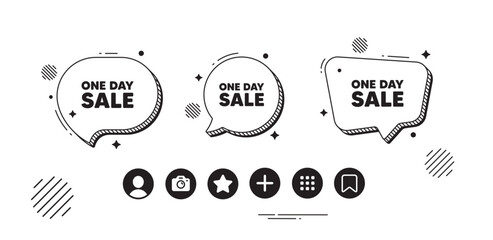 One day sale tag. Speech bubble offer icons. Special offer price sign. Advertising Discounts symbol. One day chat text box. Social media icons. Speech bubble text balloon. Vector