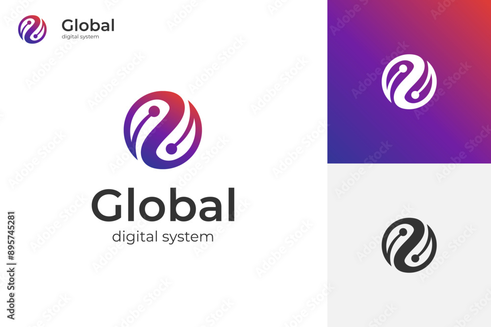 Poster global connect logo icon design with circular shape for technology identity logo symbol