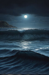 Fototapeta premium Ocean waves on the background of a beautiful sunset. 