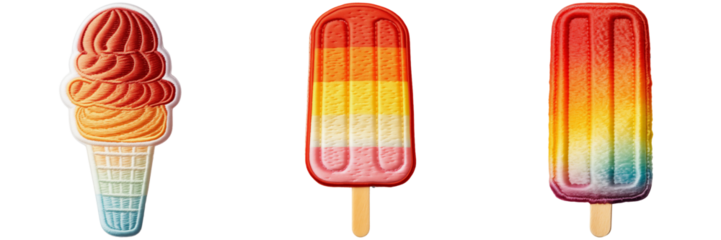 Set of Ice Cream and Popsicle Patches Isolated on Transparent Background png