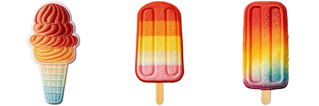 Set of Ice Cream and Popsicle Patches Isolated on Transparent Background png