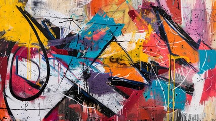 Fototapeta premium Abstract painting featuring a vibrant and dynamic composition of bold colors and geometric shapes