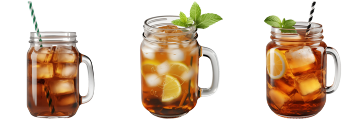 Set of Iced Tea in Mason Jars Isolated on Transparent Background png